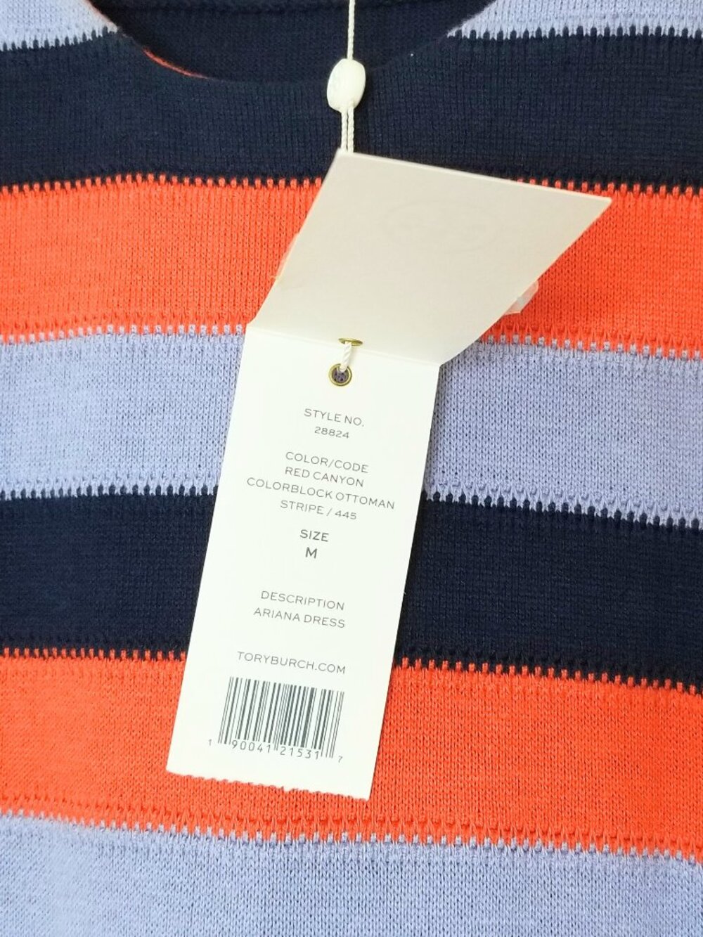 Tory Burch Colorblock Stripes Dress Ariana, Red Canyon, Medium - Picture 4 of 4